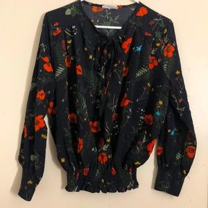 Long Sleeve V-Neck Floral Blouse
